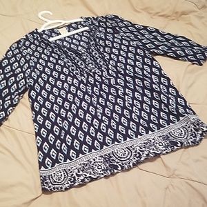 Faded Glory peasant top navy multi print L